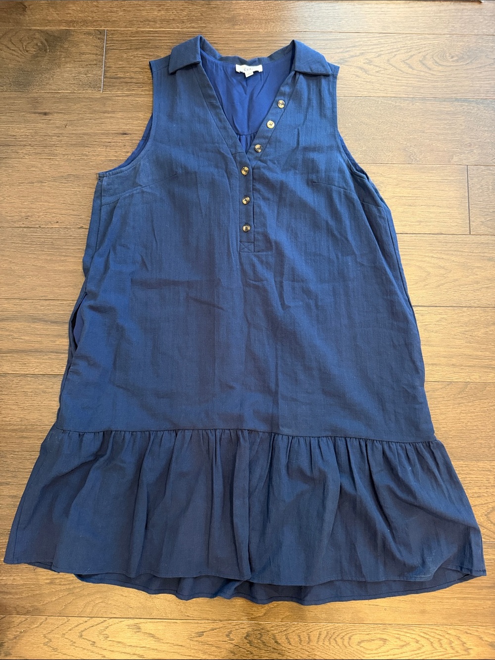 Ott Sleeveless Navy Blue Tiered Mini Dress with Collar Size Large